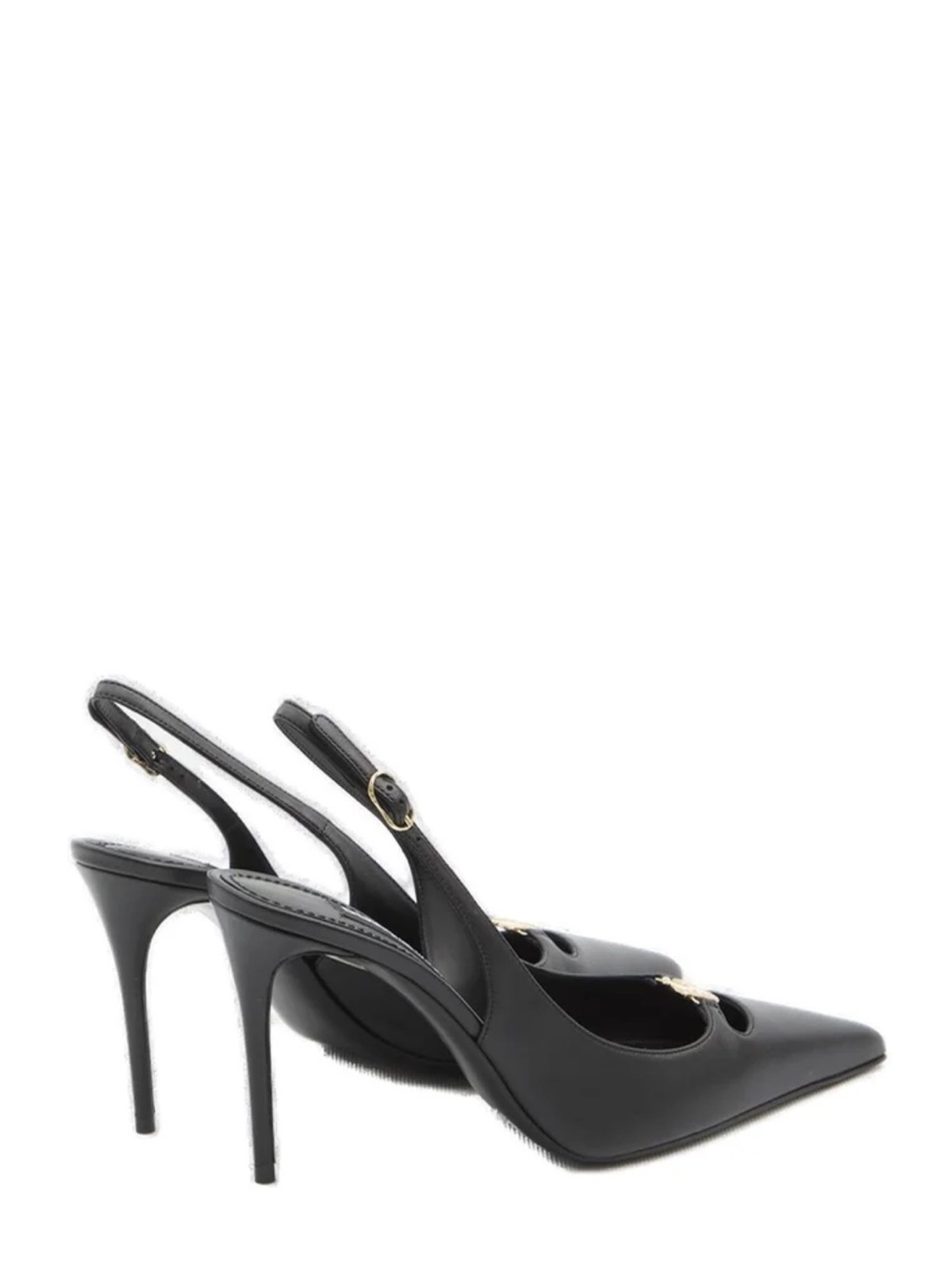 Dolce & Gabbana Black Pointed Slingback Stiletto Heels with Gold Accent